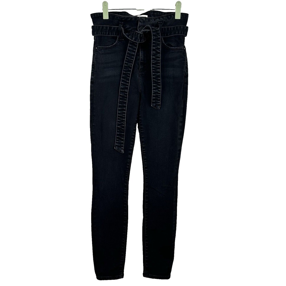 Alice + Olivia Good Waist High Rise Skinny Jeans Black Sz 24 Stretch Belted